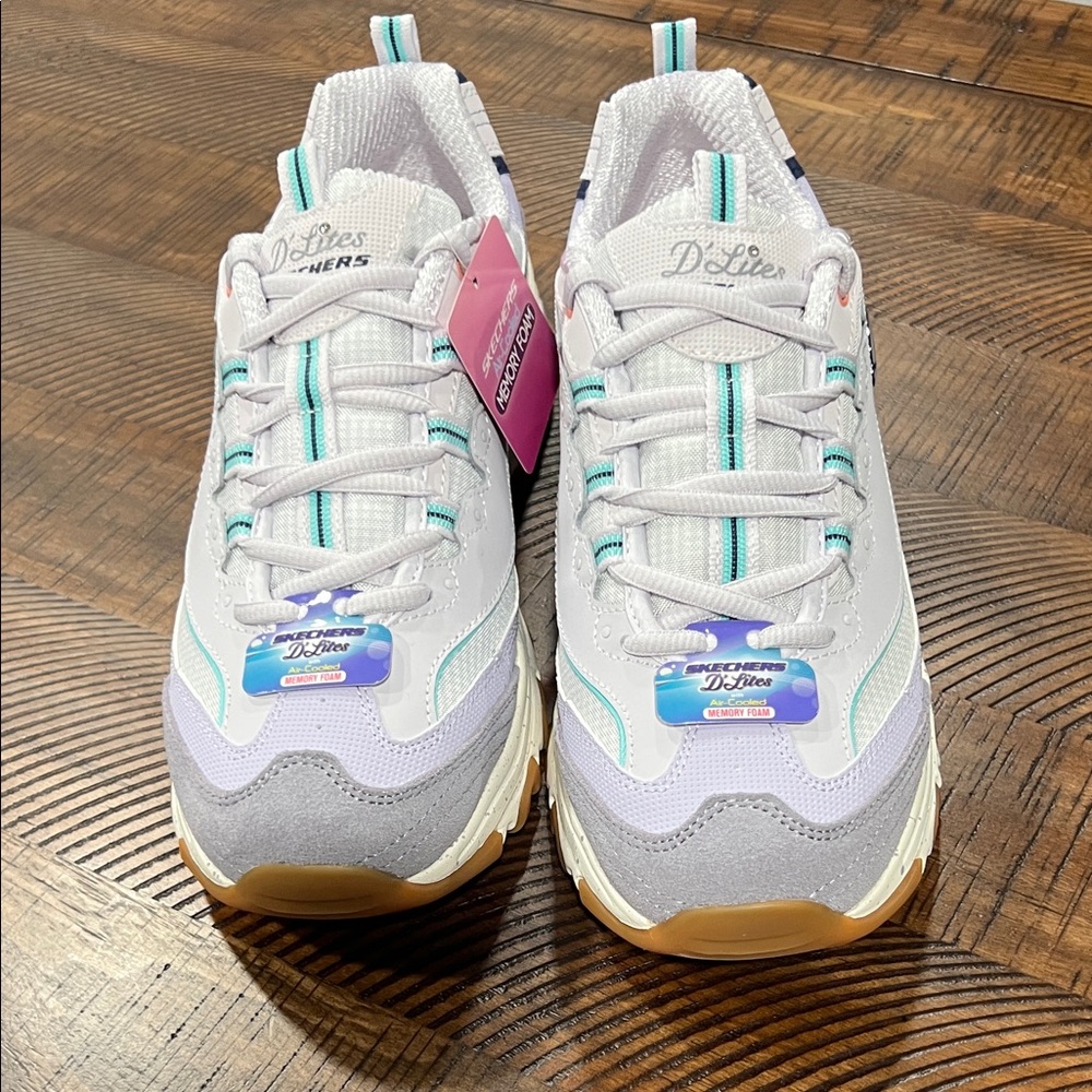 Skechers D'Lites White and Gray Sneakers
